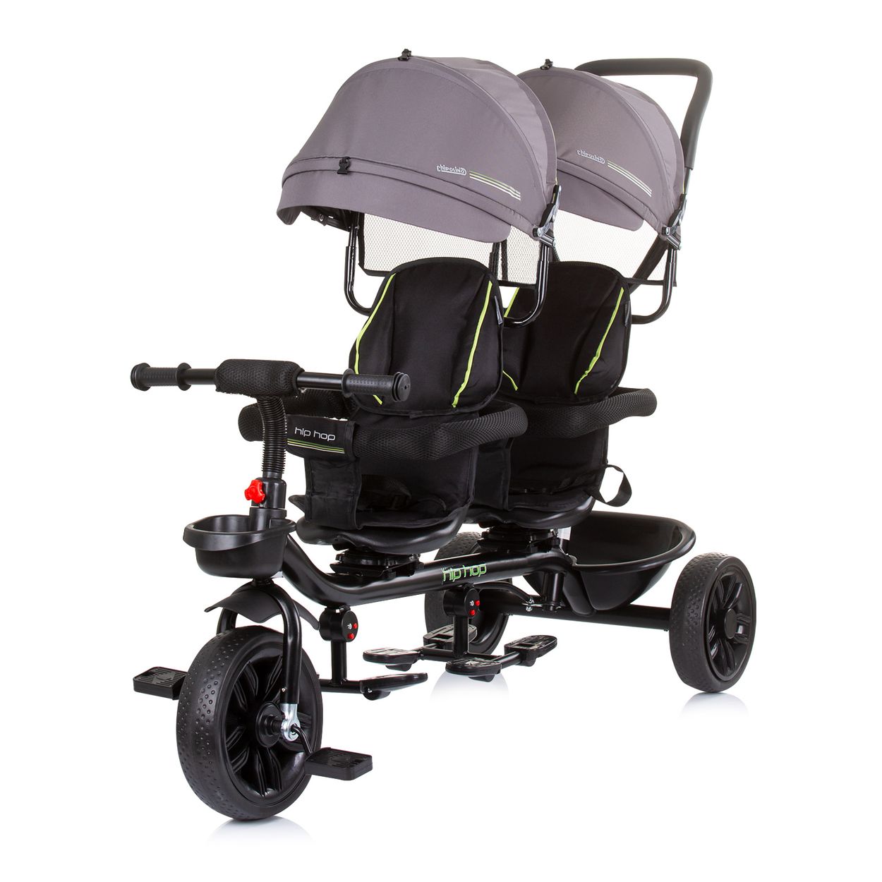 Babyshoppen Geschwisterdreirad Hip Hop, Schiebegriff, Sitze 360&deg; drehbar, Gurte grau - Bild 1