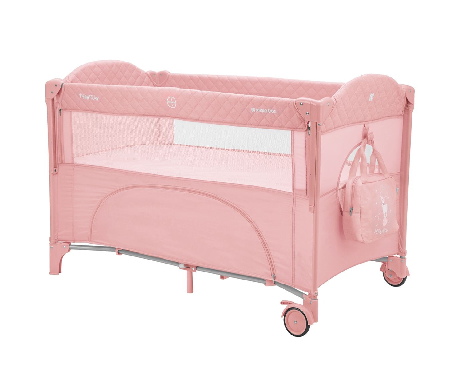 Kikkaboo Reisebett Milky Way, 2 Ebenen, seitliche Öffnung, 2 Räder, Netzfenster rosa pink | 03800171202145