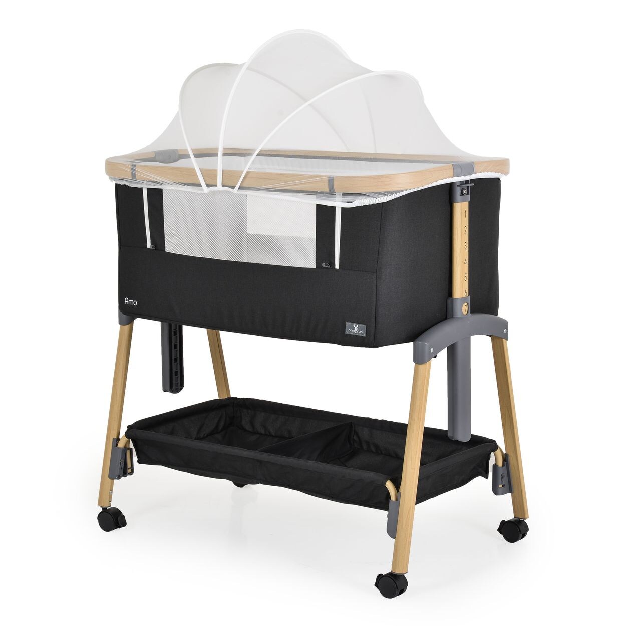 Cangaroo Beistellbett Amo höhenverstellbar, Moskitonetz, Rollen, Bremse Matratze schwarz | 03800146249878
