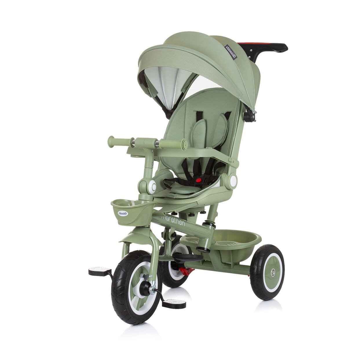 Chipolino Tricycle Marathon 2 in 1 Dreirad, Sitz umkehrbar, Gummiräder, Dach grün