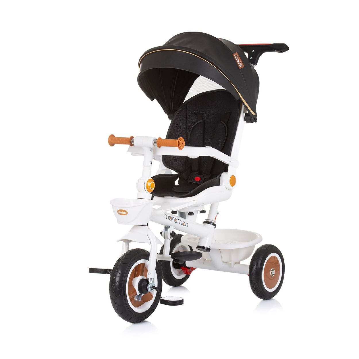 Chipolino Tricycle Marathon 2 in 1 Dreirad, Sitz umkehrbar, Gummiräder, Dach schwarz/weiss | 03800931062248