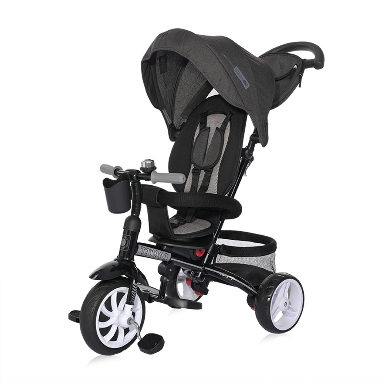 Lorelli Tricycle, Laufrad Rocket 4 in 1, Schubstange, Getränkehalter, umbaubar schwarz grau | 03800151994831