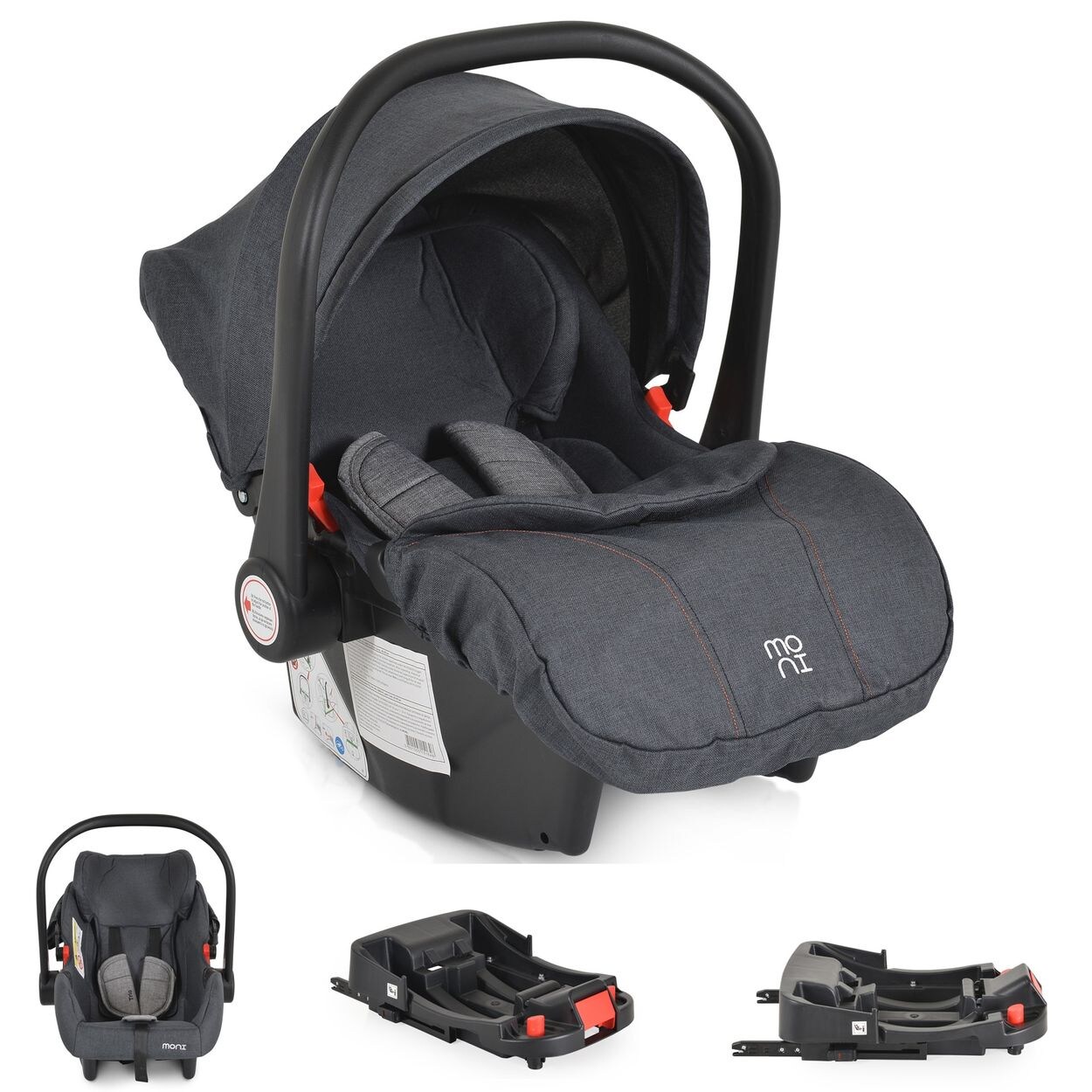Moni Babyschale Trio Set mit Isofixbasis Royal, i-Size (40 - 87cm) Adapter grau