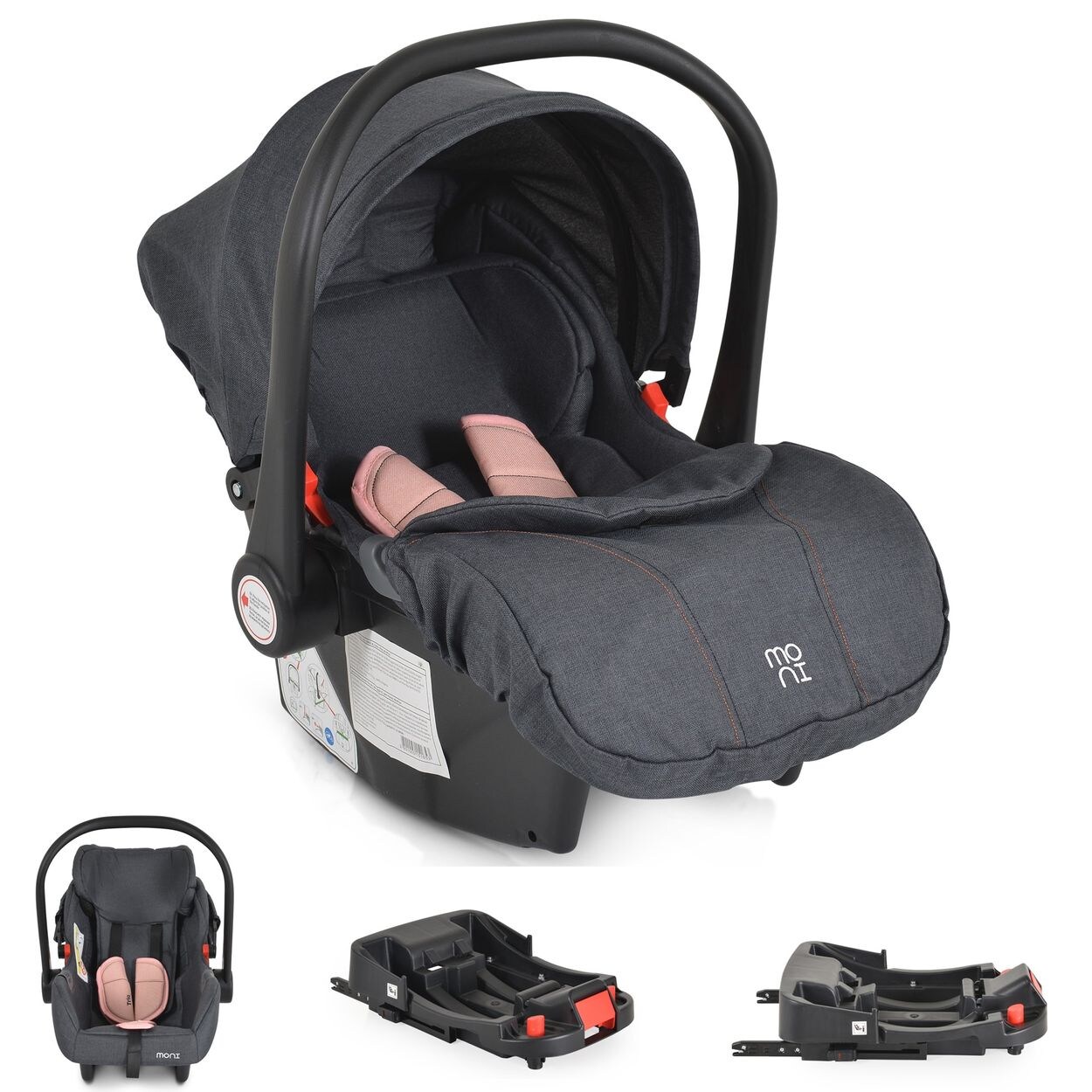 Moni Babyschale Trio Set mit Isofixbasis Royal, i-Size (40 - 87cm) Adapter rosa