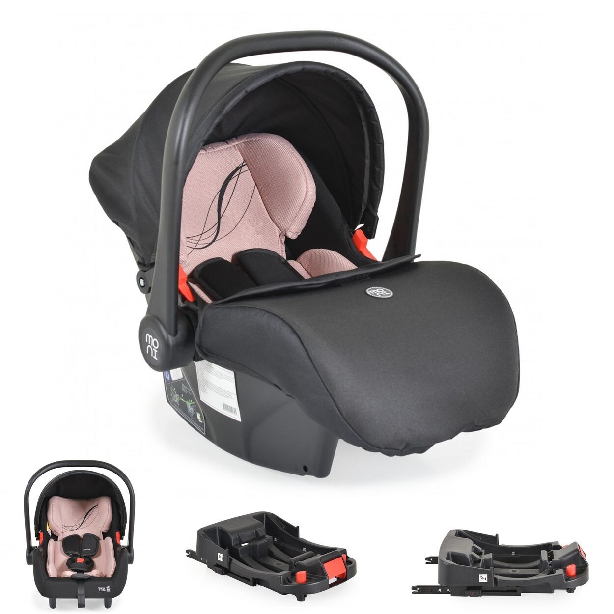Moni Babyschale Multi Set mit Isofixbasis Royal, i-Size (40 - 87cm) Gruppe 0+ rosa