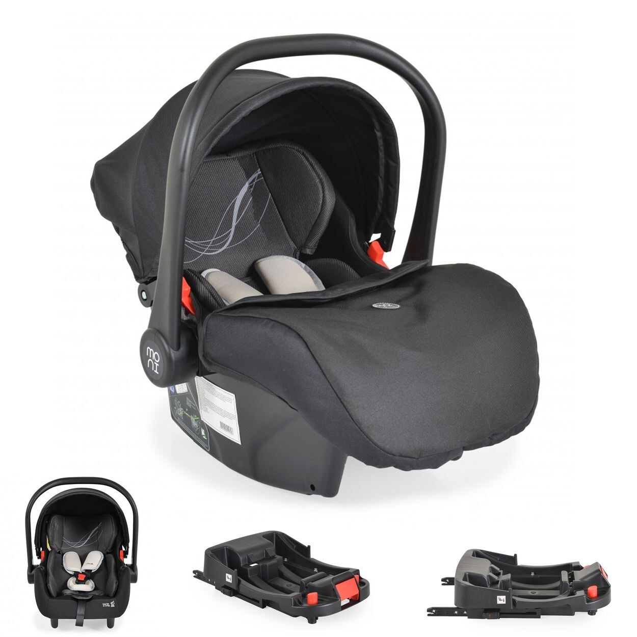 Moni Babyschale Multi Set mit Isofixbasis Royal, i-Size (40 - 87cm) Gruppe 0+ schwarz