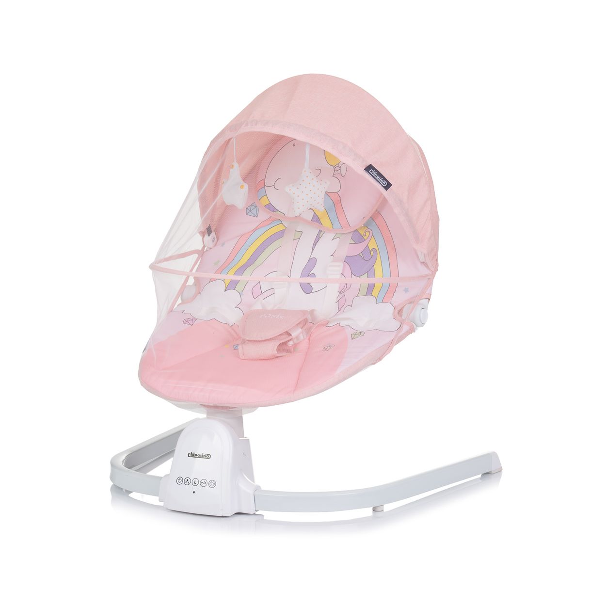 Chipolino Babywippe Oasis Fernbedienung, Timer, Moskitonetz, Gurt, Pl&uuml;schtiere pink - Bild 1