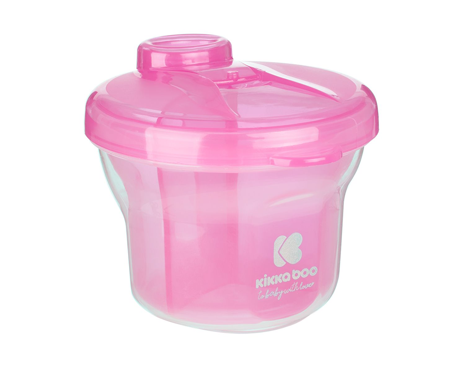 Kikkaboo Milchpulver Beh&auml;lter 2 in 1 Snackbecher, drei Ablagef&auml;cher, Deckel rosa pink - Bild 1