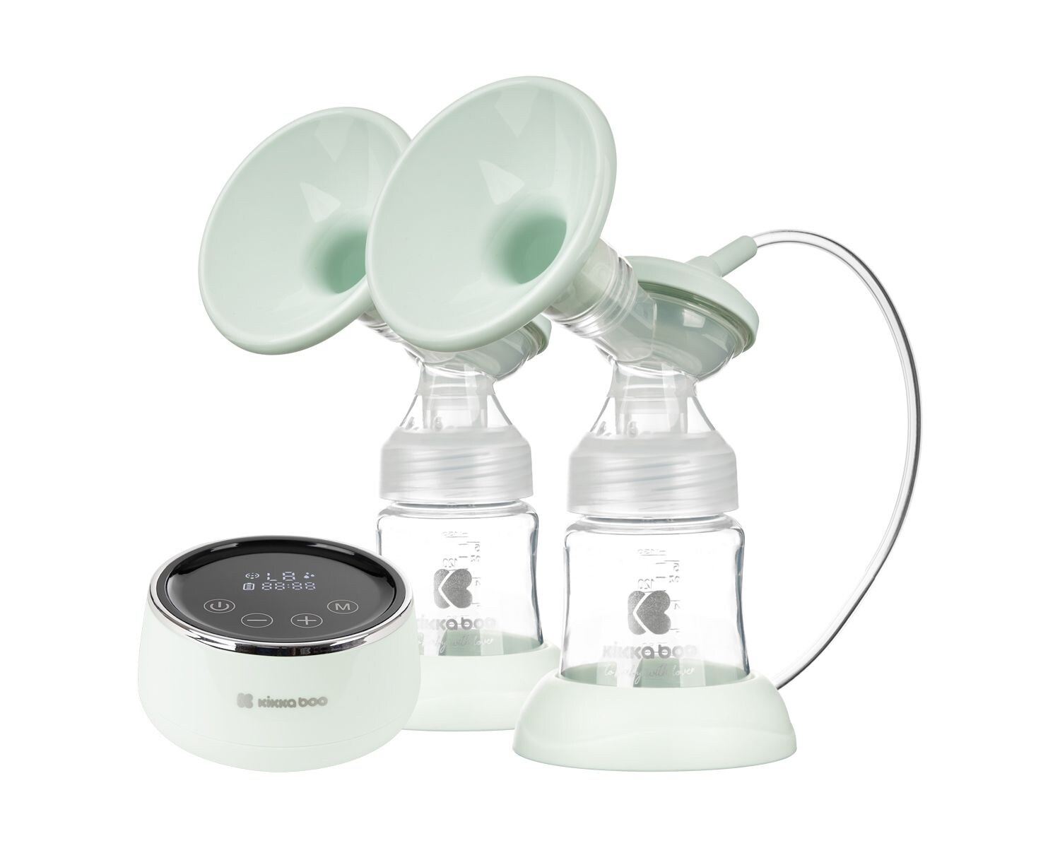 Kikkaboo Doppelmilchpumpe elektrisch Nessa 150 ml Flasche, Touchscreen Display grün