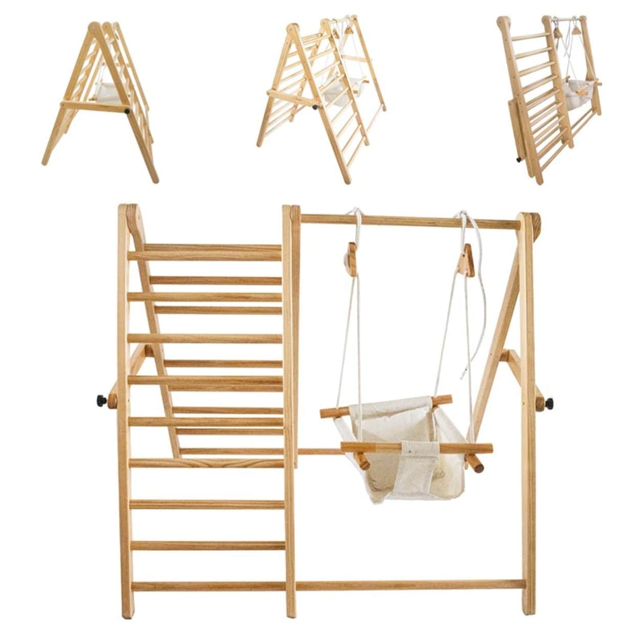 Chipolino Holz-Kletterger&uuml;st 2 in 1 h&ouml;henverstellbare Schaukel, zusammenklappbar braun - Bild 1