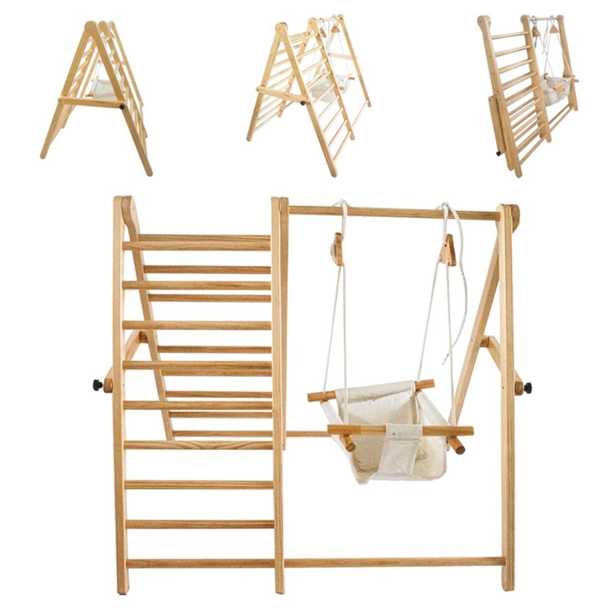 Chipolino Holz-Klettergerüst 2 in 1 höhenverstellbare Schaukel, zusammenklappbar braun