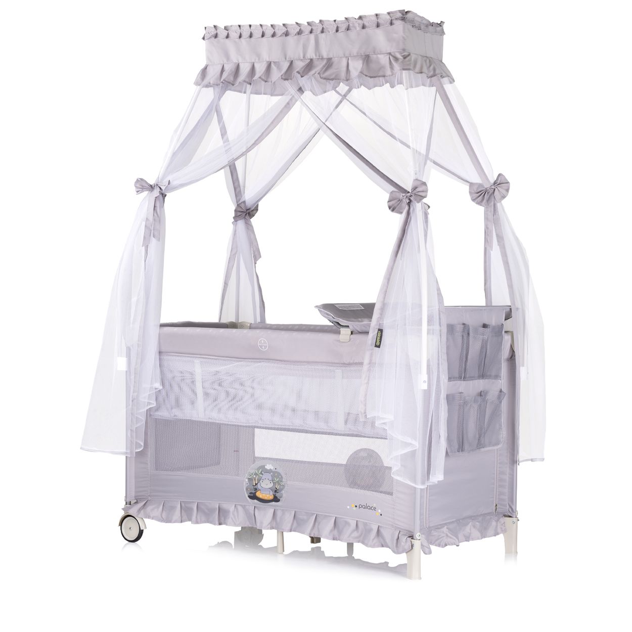 Chipolino Reisebett Palace, Baldachin Moskitonetz zwei Ebenen Wickelauflage hellgrau - Bild 1