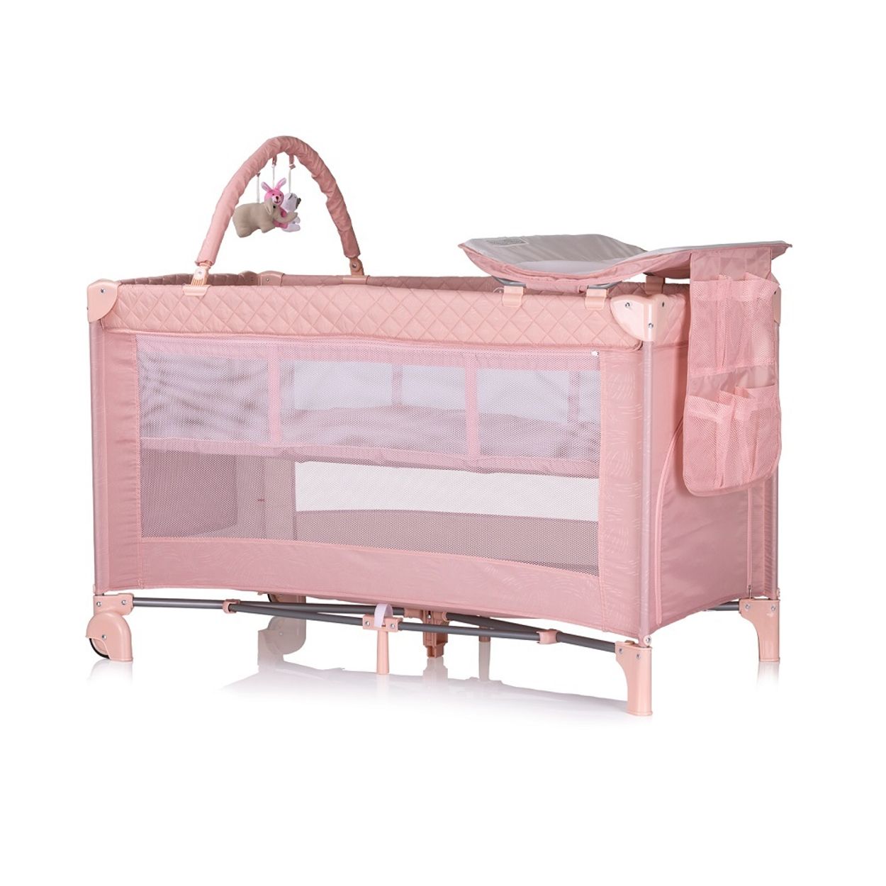 Chipolino Reisebett Luna 2 Ebenen Wickelauflage klappbar Spielbogen Faltmatratze pink - Bild 1