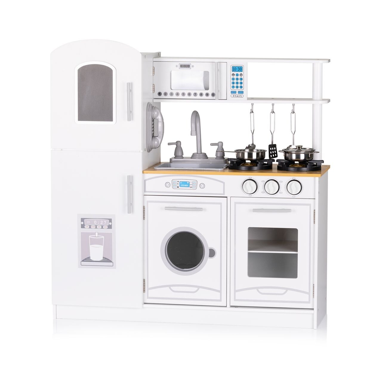 Chipolino Holz-Kinderküche 85,5 cm, Spülbecken Kochutensilien Licht Sound weiß | 03800931062118