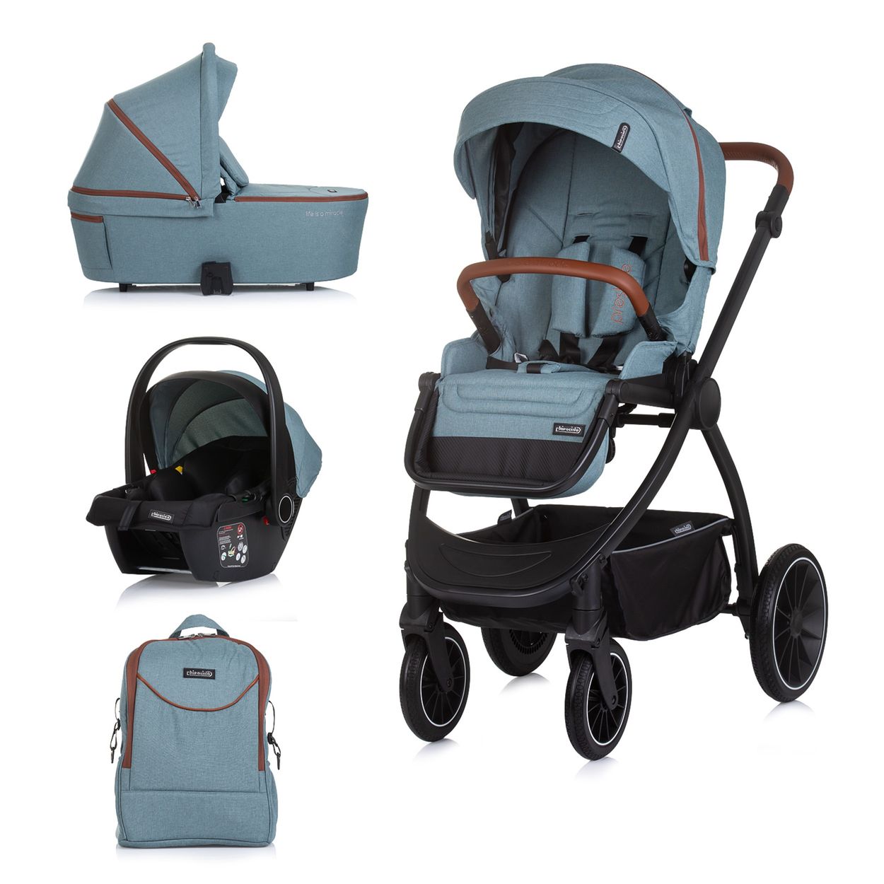 Chipolino Kombikinderwagen 3 in 1 Prestige Babywanne Rucksack i-Size Babyschale blau P - Bild 1