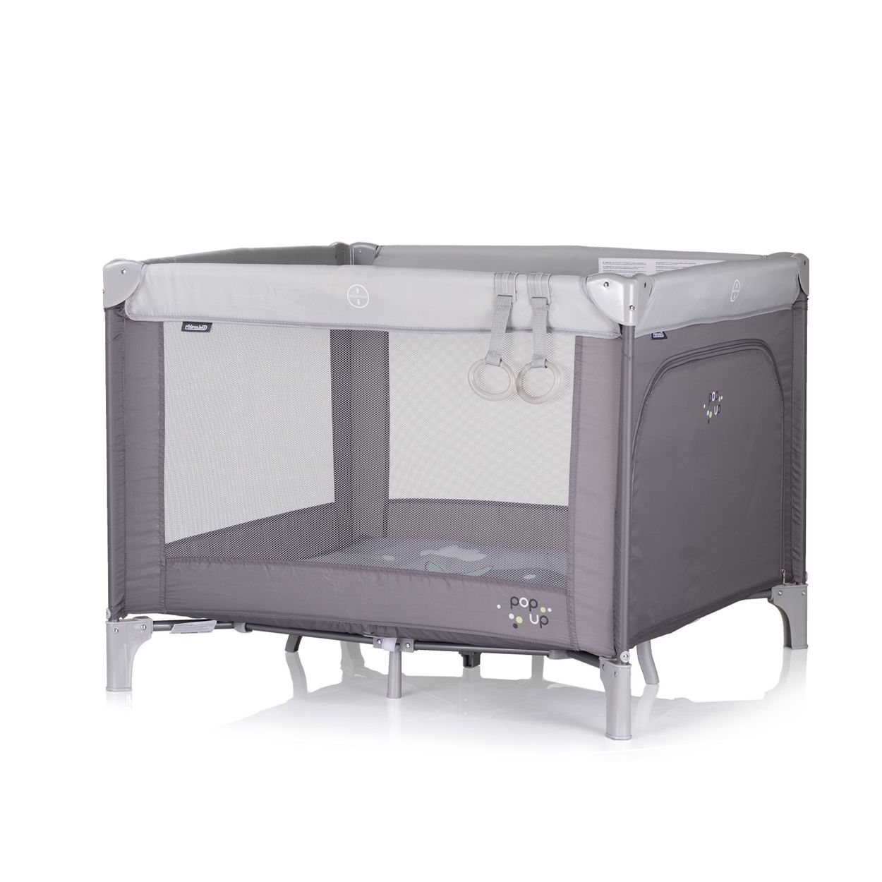 Chioplino Laufstall Pop-up Reisebett faltbar, Matratze Tragetasche Seiteneingang hellgrau - Bild 1