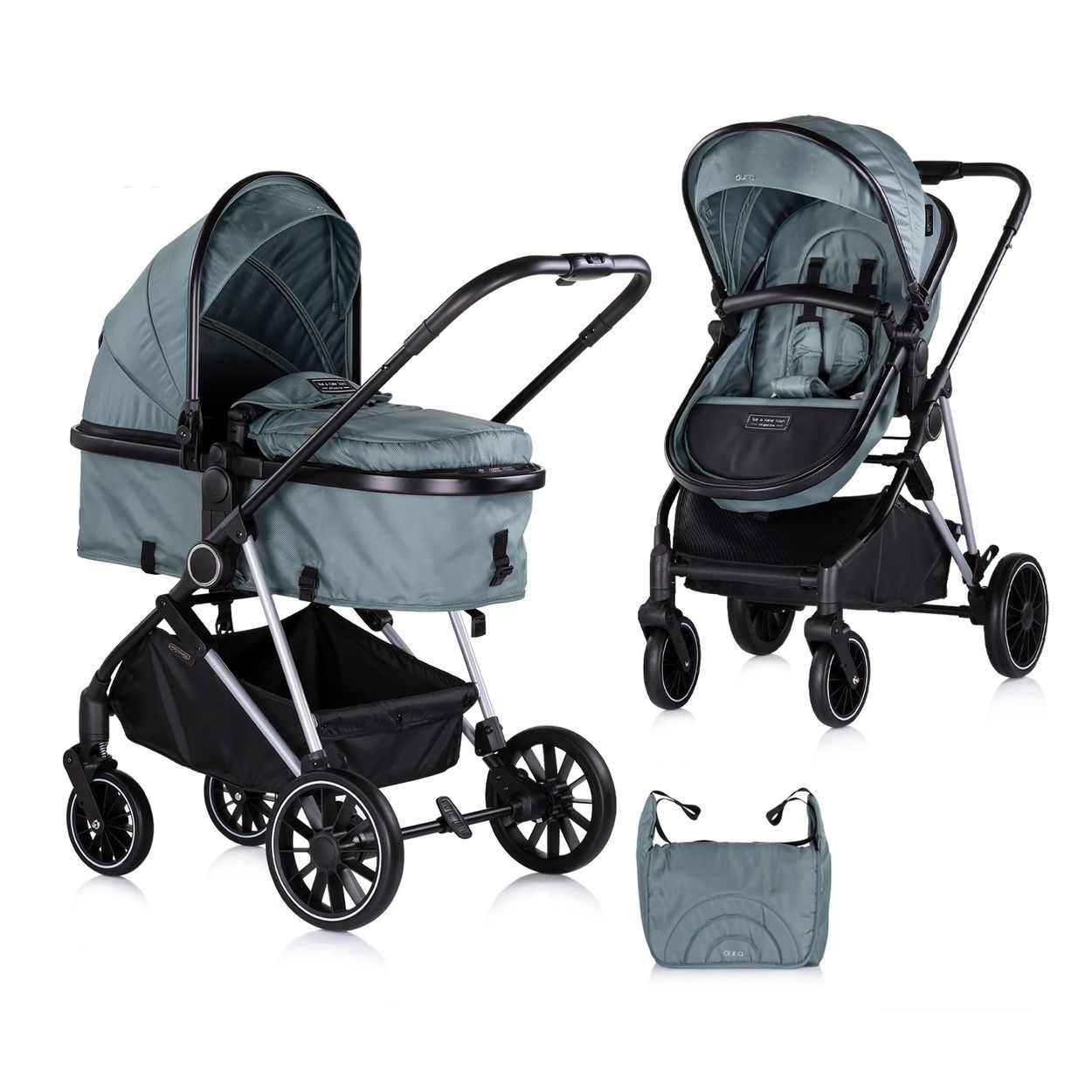 Chipolino Kinderwagen Aura 2 in 1 umbaubar Wickeltasche Sitz umkehrbar bis 22 kg tuerkis - Bild 1