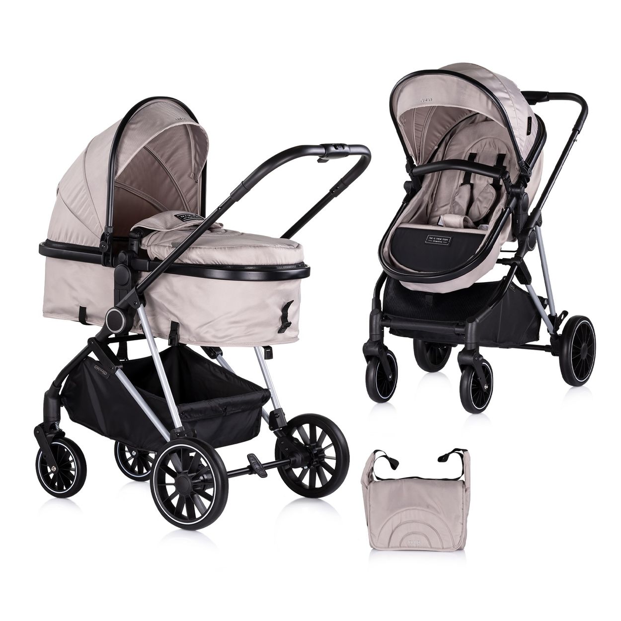 Chipolino Kinderwagen Aura 2 in 1 umbaubar Wickeltasche Sitz umkehrbar bis 22 kg hellbraun - Bild 1