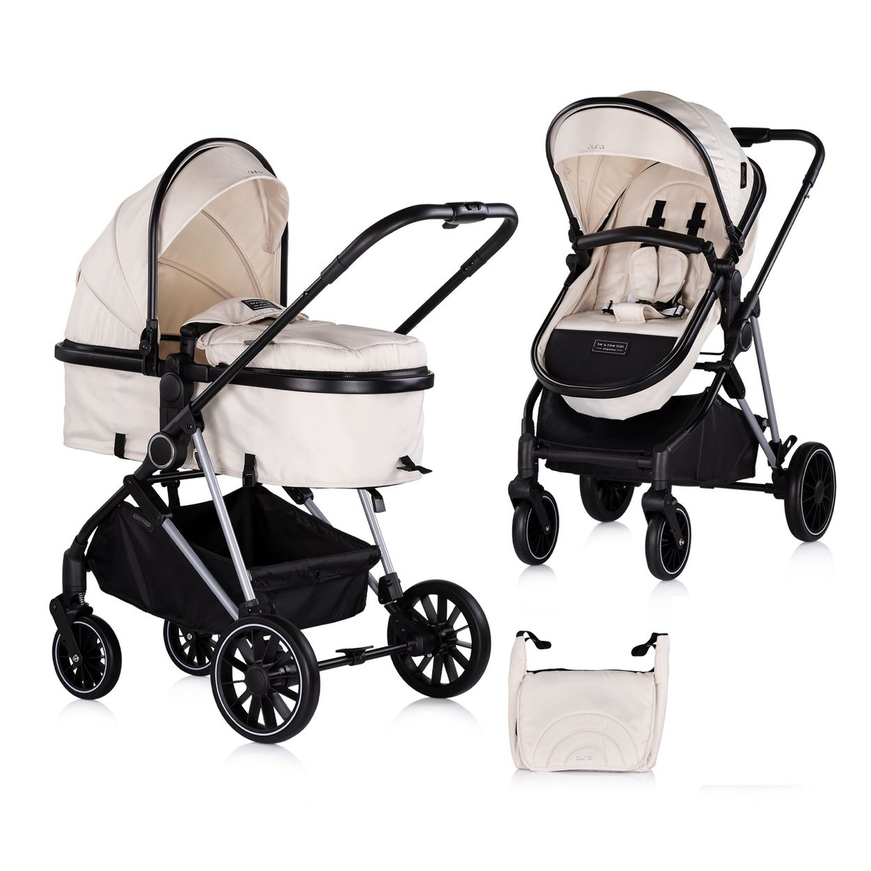 Chipolino Kinderwagen Aura 2 in 1 umbaubar Wickeltasche Sitz umkehrbar bis 22 kg creme - Bild 1
