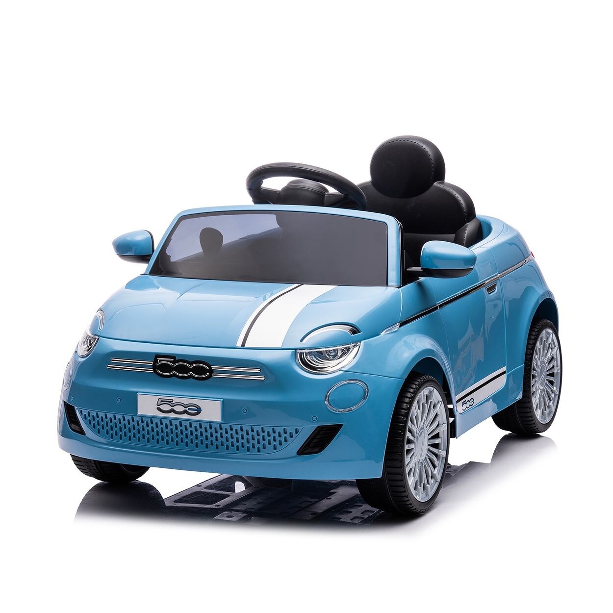 Chipolino Kinder Elektroauto Fiat 500 Fernbedienung, Sicherheitsgurt, MP3, USB hellblau