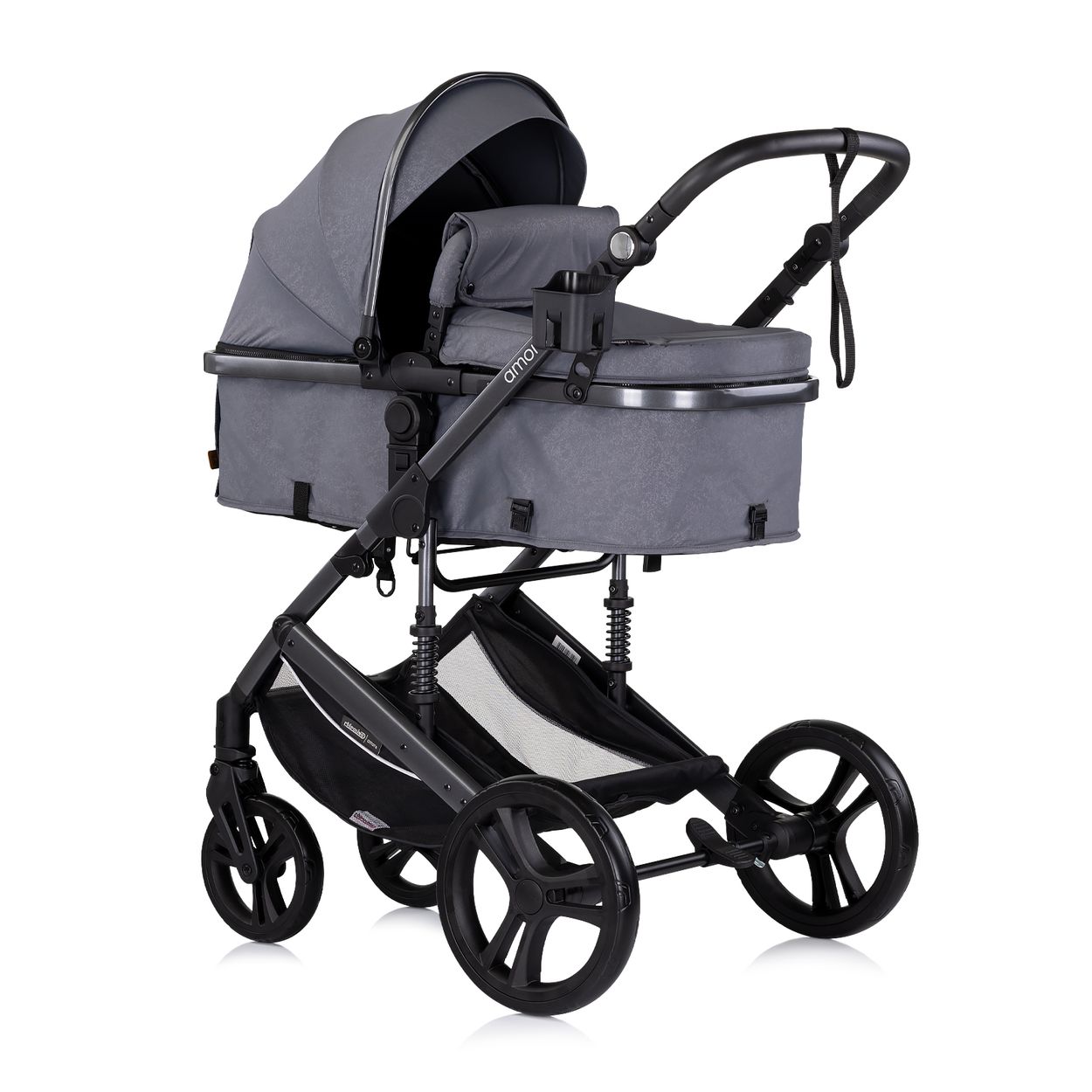 Chipolino Kinderwagen 2 in 1 Amore Getr&auml;nkehalter Wickeltasche Fu&szlig;abdeckung Korb grau gemustert - Bild 1