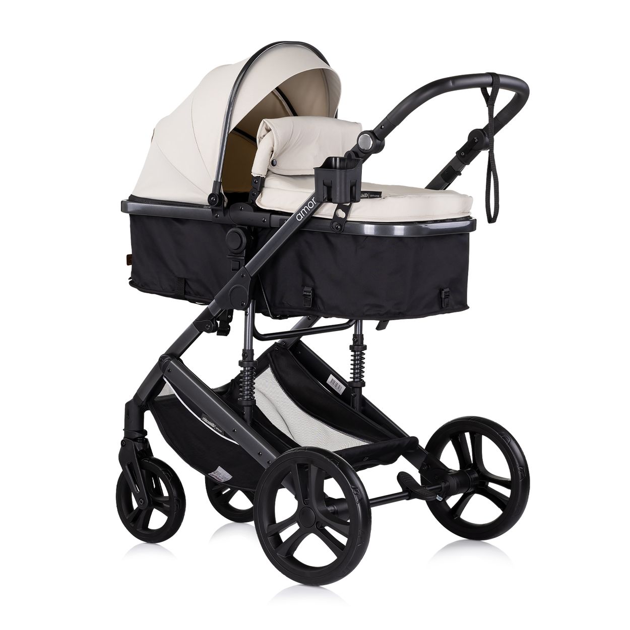 Chipolino Kinderwagen 2 in 1 Amore Getr&auml;nkehalter Wickeltasche Fu&szlig;abdeckung Korb creme - Bild 1