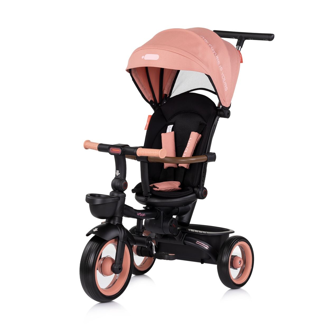 Chipolino Dreirad, Tricycle Urban Lenker mit Licht, klappbar, Sitz drehbar, Korb rosa