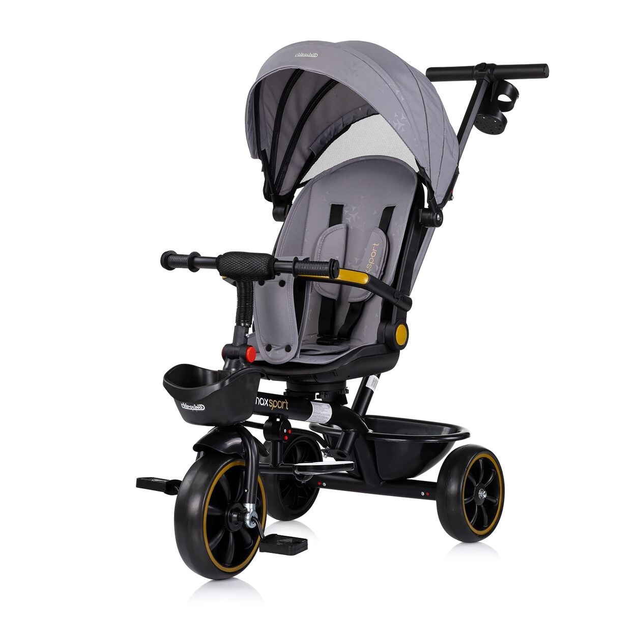 Chipolino Tricycle Max Sport 2 in 1, Dreirad, Becherhalter, Sitz umkehrbar, Korb grau