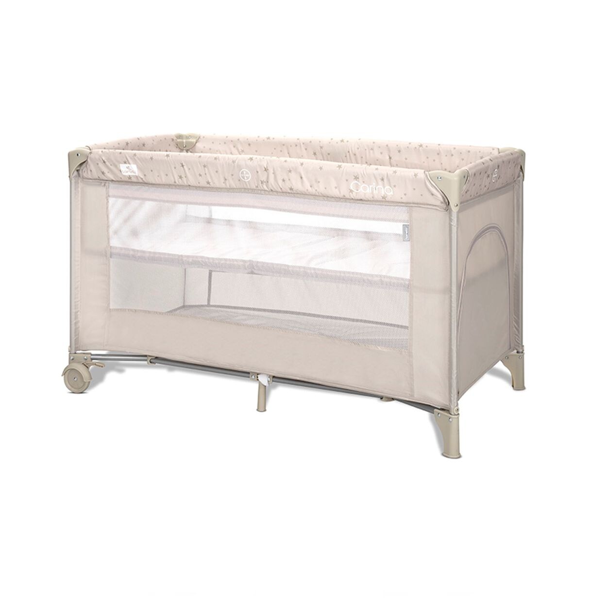 Lorelli Reisebett Carina 2 Ebenen Matratze Tragetasche faltbar Räder mit Bremse beige