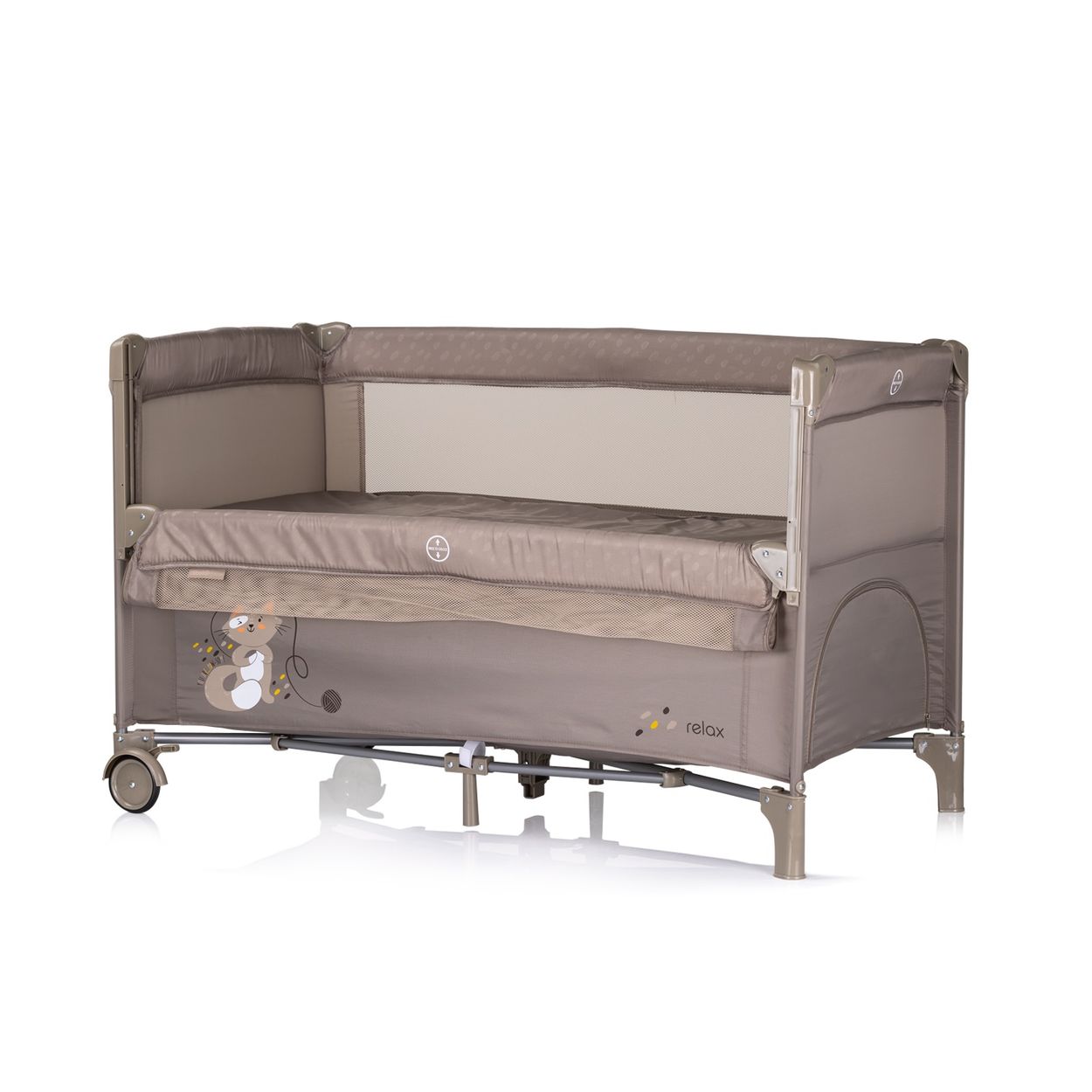 Chipolino Reisebett Relax 2 Ebenen, Vorderseite absenkbar, Seiteneingang, Tasche beige braun - Bild 1