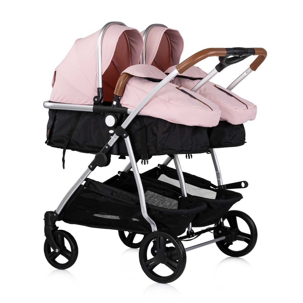Chipolino Geschwisterkinderwagen Duo Smart klappbar umbaubar verstellbar Fu&szlig;sack pink - Bild 1