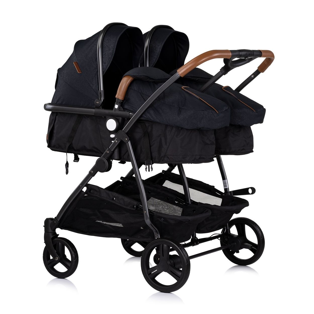 Chipolino Geschwisterkinderwagen Duo Smart klappbar umbaubar verstellbar Fußsack schwarz beige