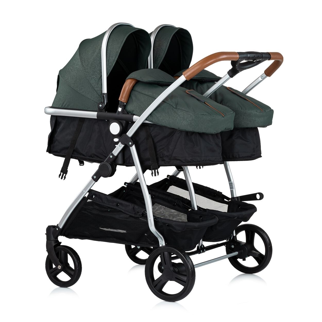 Chipolino Geschwisterkinderwagen Duo Smart klappbar umbaubar verstellbar Fußsack tannengrün | 03800931062903