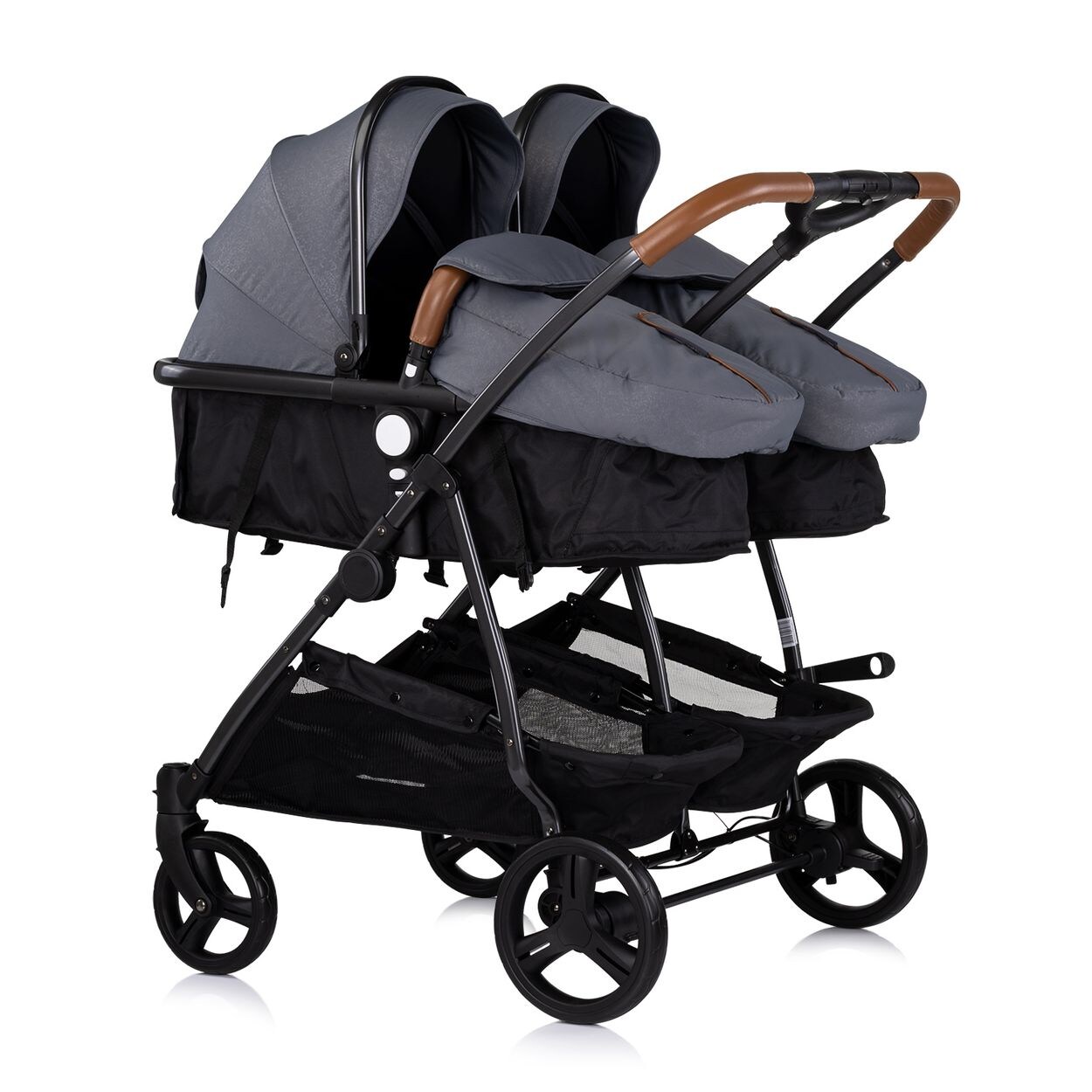 Chipolino Geschwisterkinderwagen Duo Smart klappbar umbaubar verstellbar Fußsack grau dunkelgrau