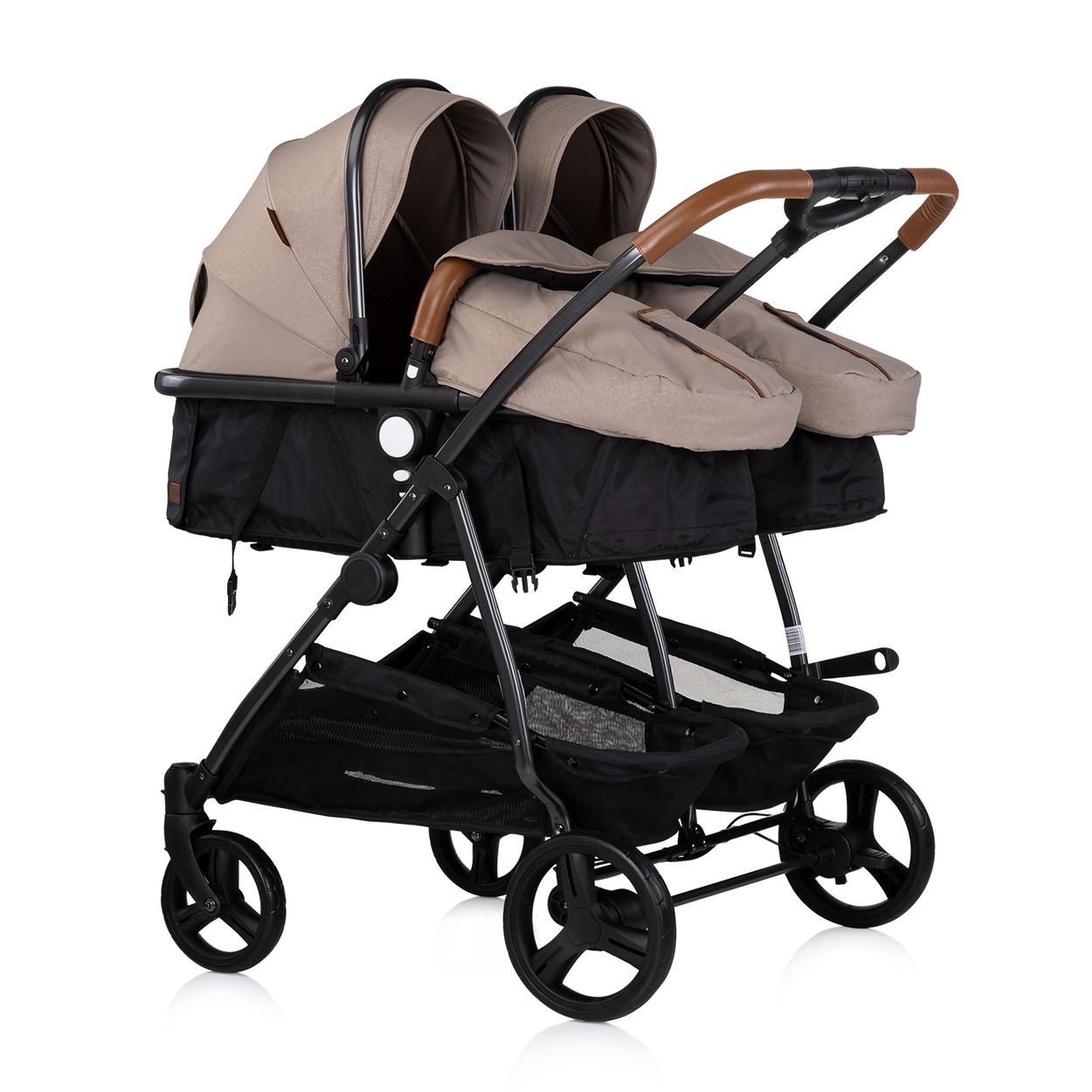 Chipolino Geschwisterkinderwagen Duo Smart klappbar umbaubar verstellbar Fu&szlig;sack braun schwarz - Bild 1