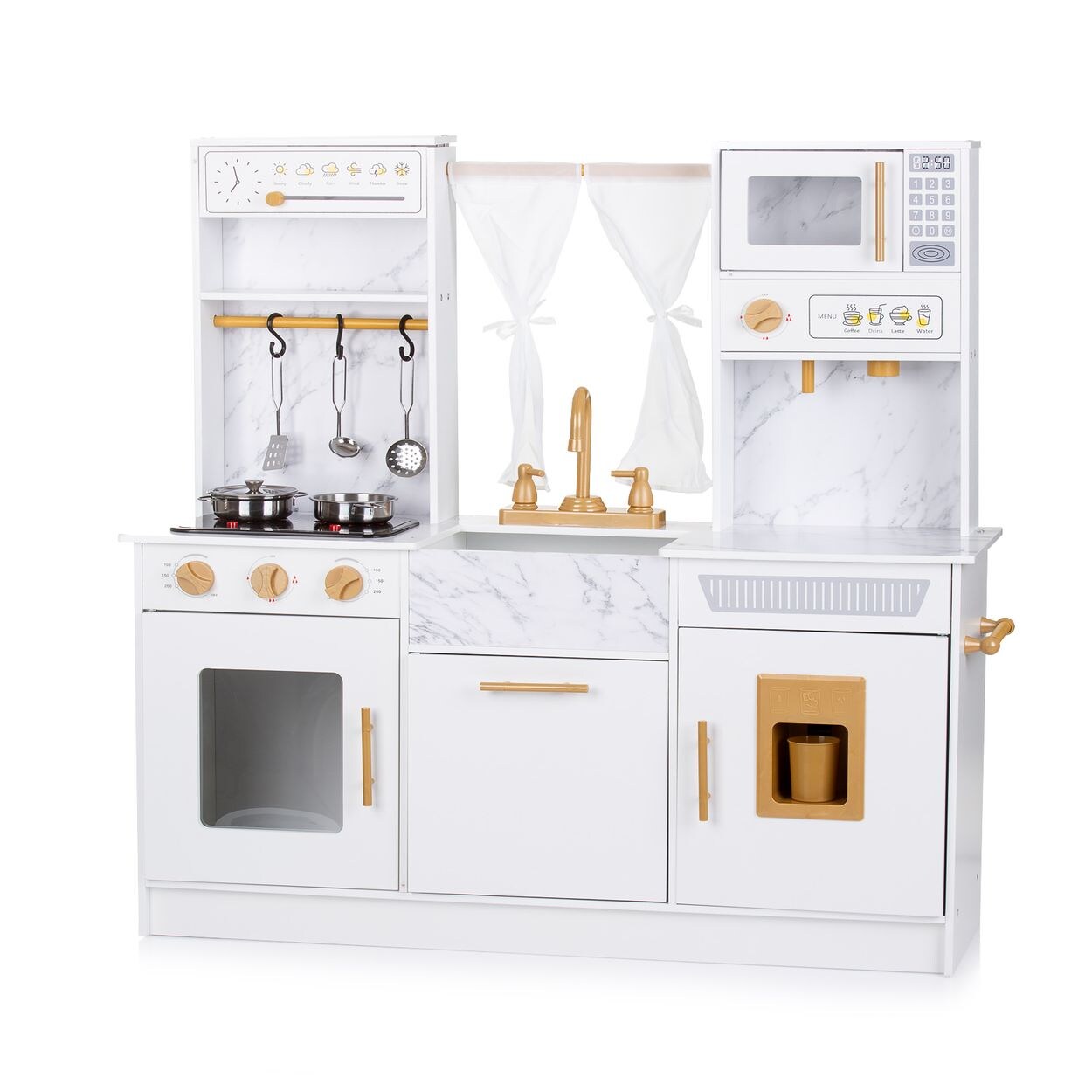 Chipolino Kinderküche 94 cm Holz Sound Licht Mikrowelle Töpfe Eismaschine Spüle weiß
