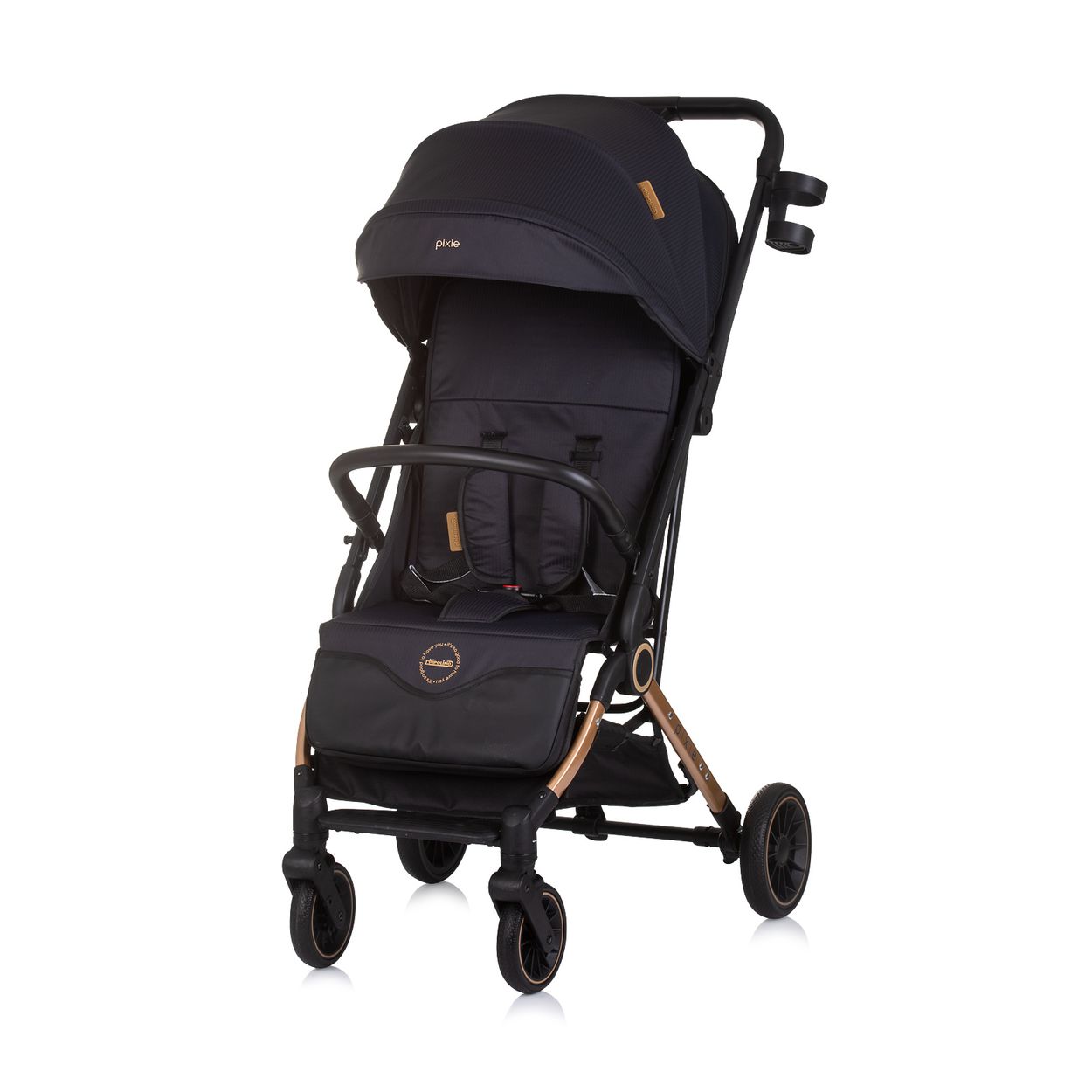 Chipolino Kinderwagen, Buggy Pixie zusammenklappbar Getr&auml;nkehalter Korb 22 kg schwarz gold - Bild 1
