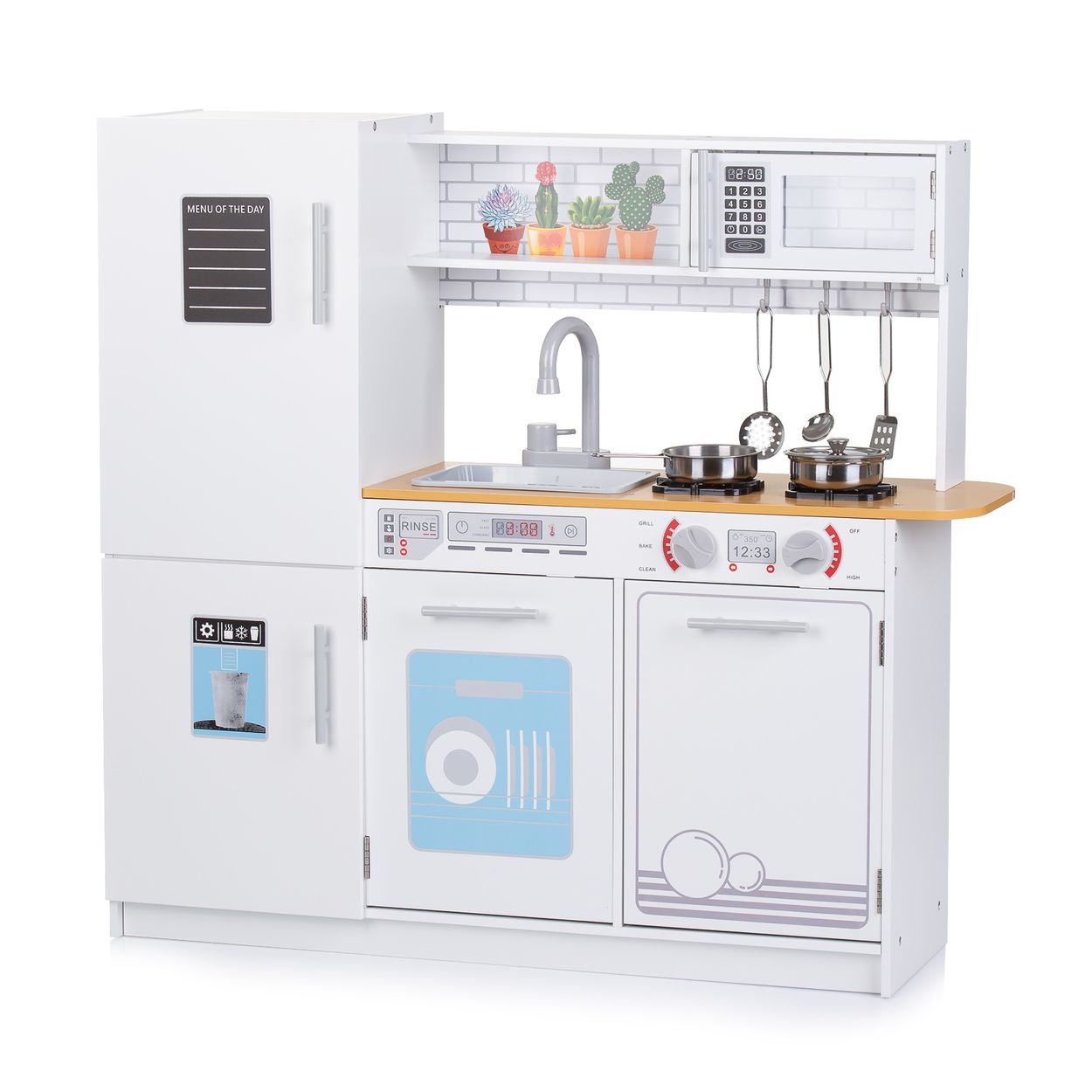 Chipolino Holz-Kinderk&uuml;che 80 cm LED-Licht T&ouml;pfe Waschmaschine Mikrowelle Sp&uuml;le wei&szlig; - Bild 1