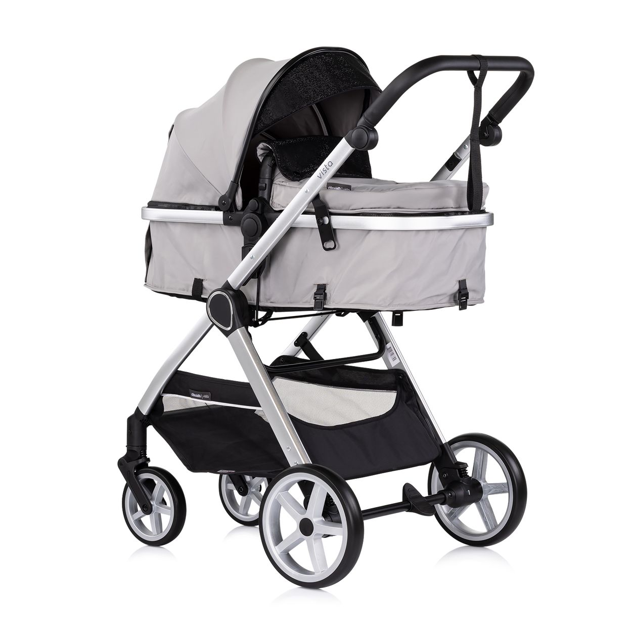 Chipolino Kombikinderwagen 2 in 1 Vista Wickeltasche, Fu&szlig;abdeckung, Korb, Gurt grau - Bild 1