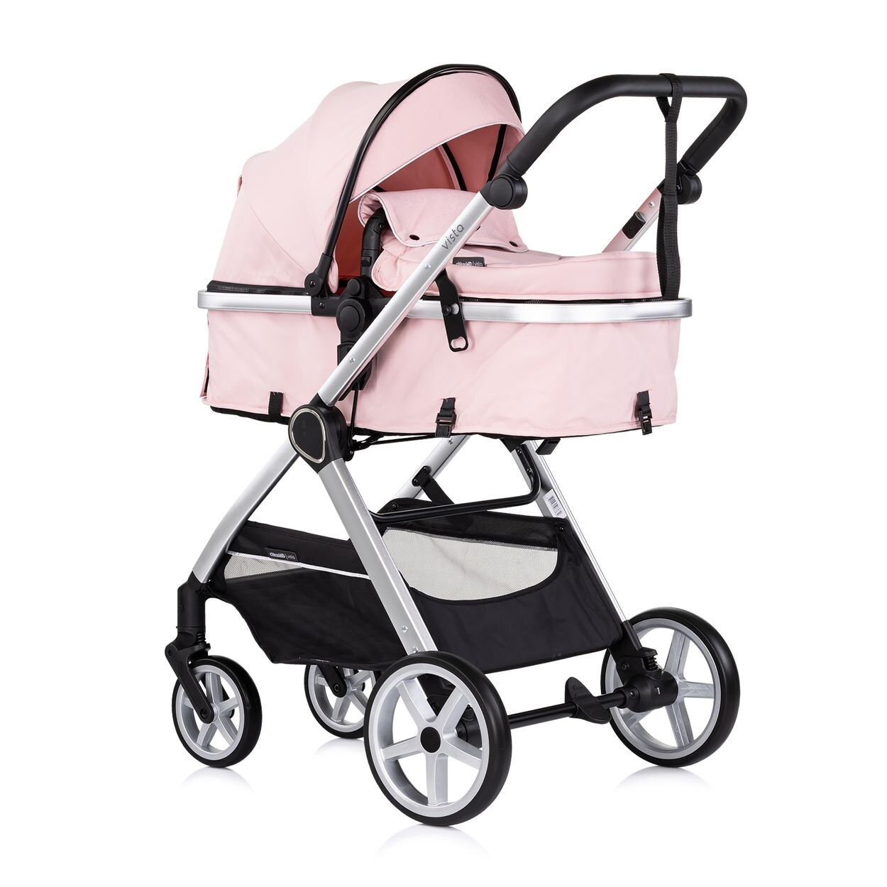 Chipolino Kombikinderwagen 2 in 1 Vista Wickeltasche, Fußabdeckung, Korb, Gurt rosa