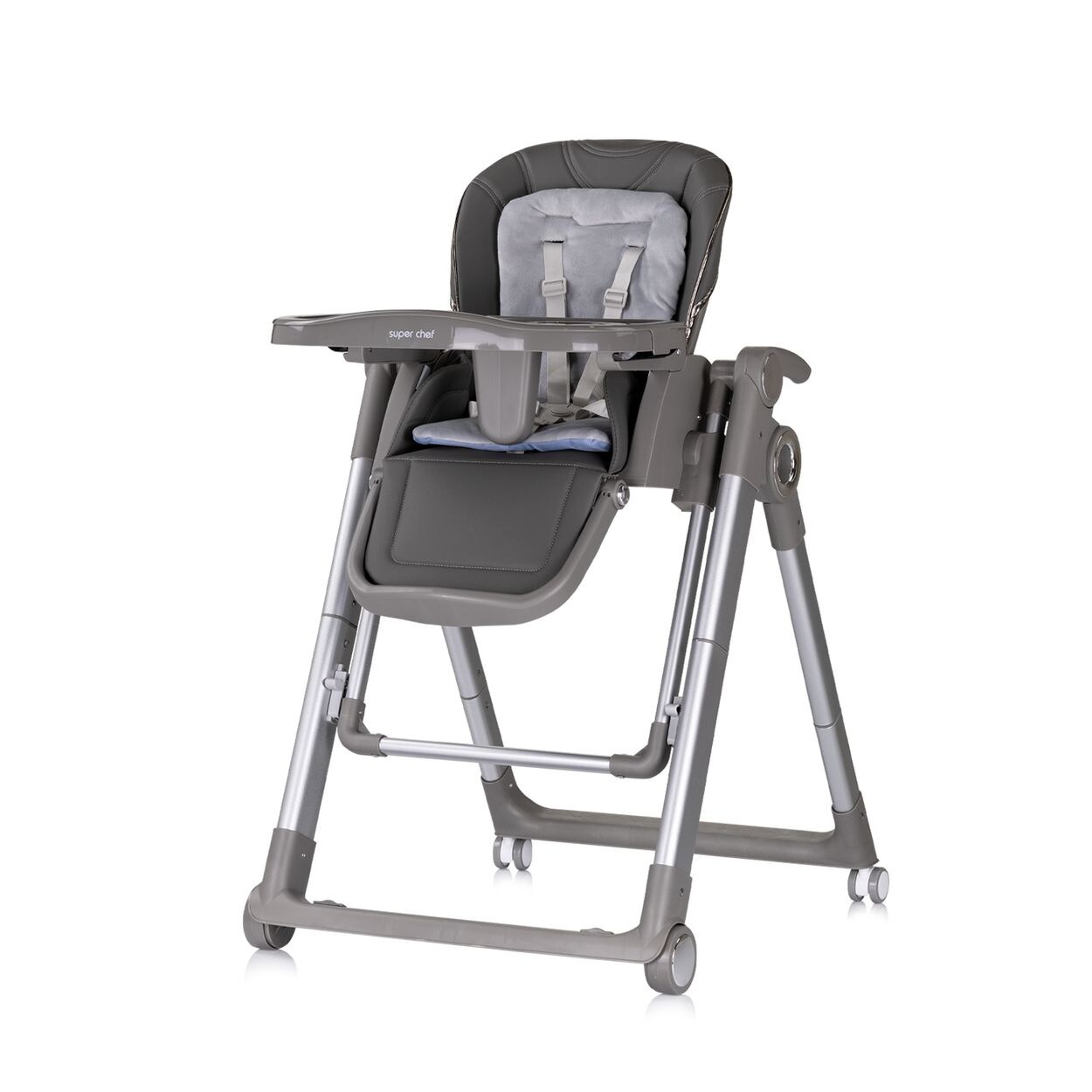 Chipolino Kinderhochstuhl 2 in 1 Super Chef Babyschaukel, Fußstütze, klappbar grau