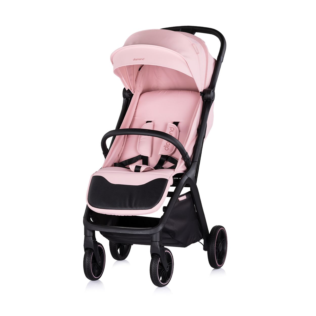 Chipolino Kinderwagen Diamond klappbar, Korb, PU-Rollen, Sonnendach, Beinst&uuml;tze rosa - Bild 1