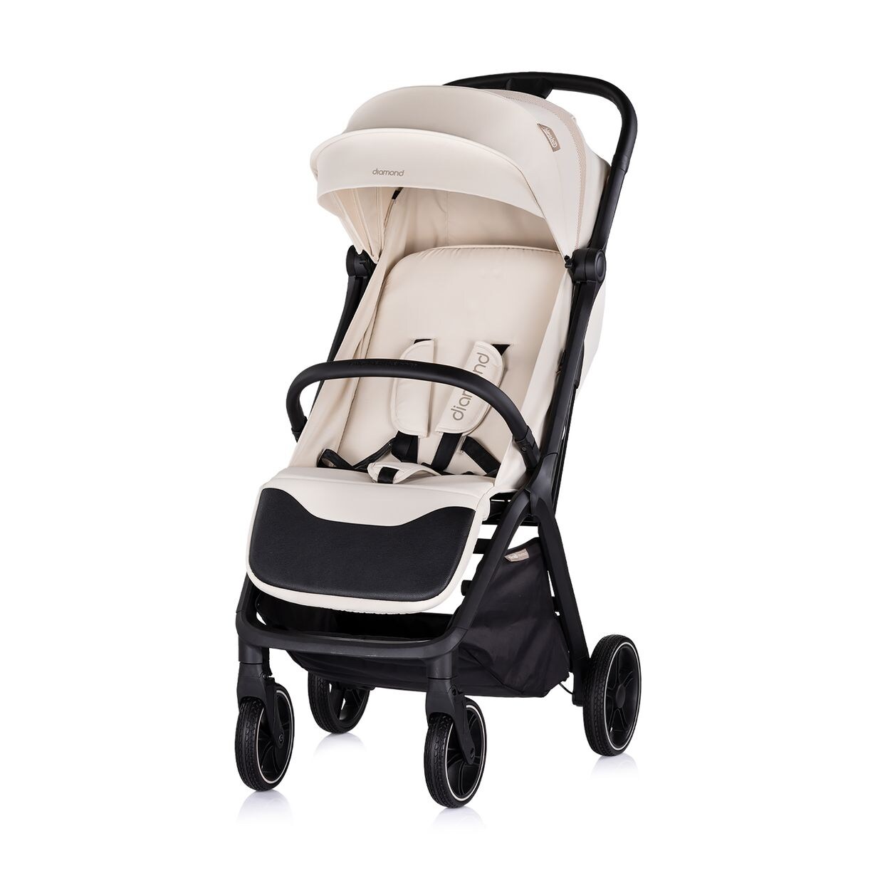 Chipolino Kinderwagen Diamond klappbar, Korb, PU-Rollen, Sonnendach, Beinstütze beige