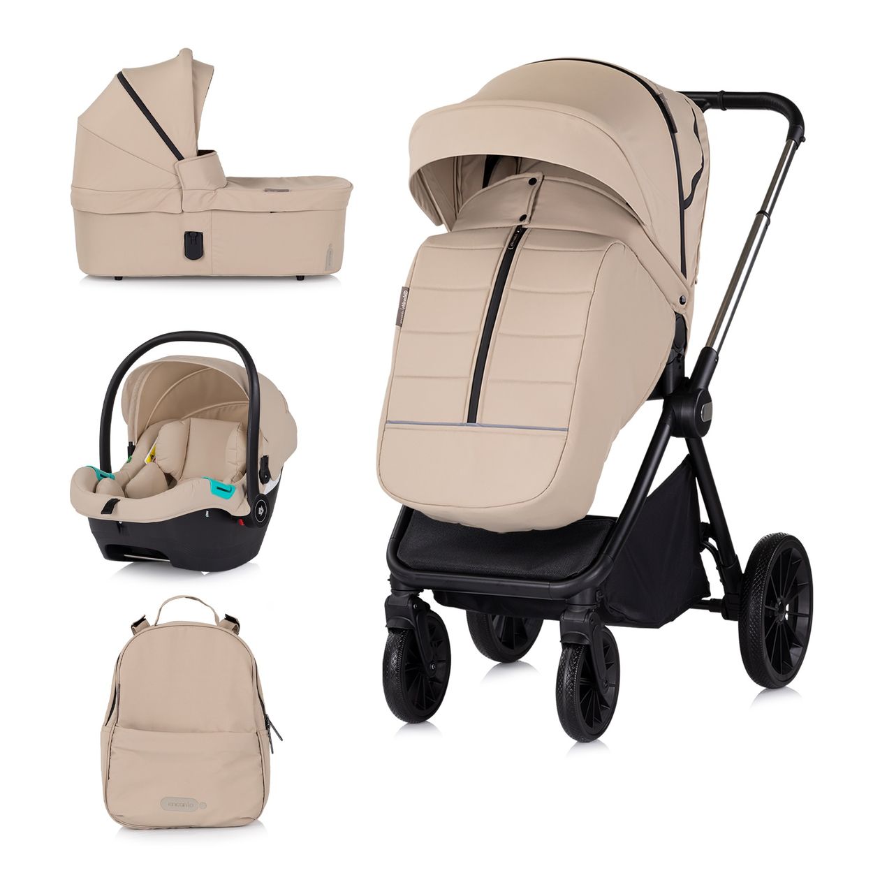 Chipolino Kombikinderwagen Encanto 3 in 1 Babyschale i-Size Babywanne Sportsitz beige - Bild 1