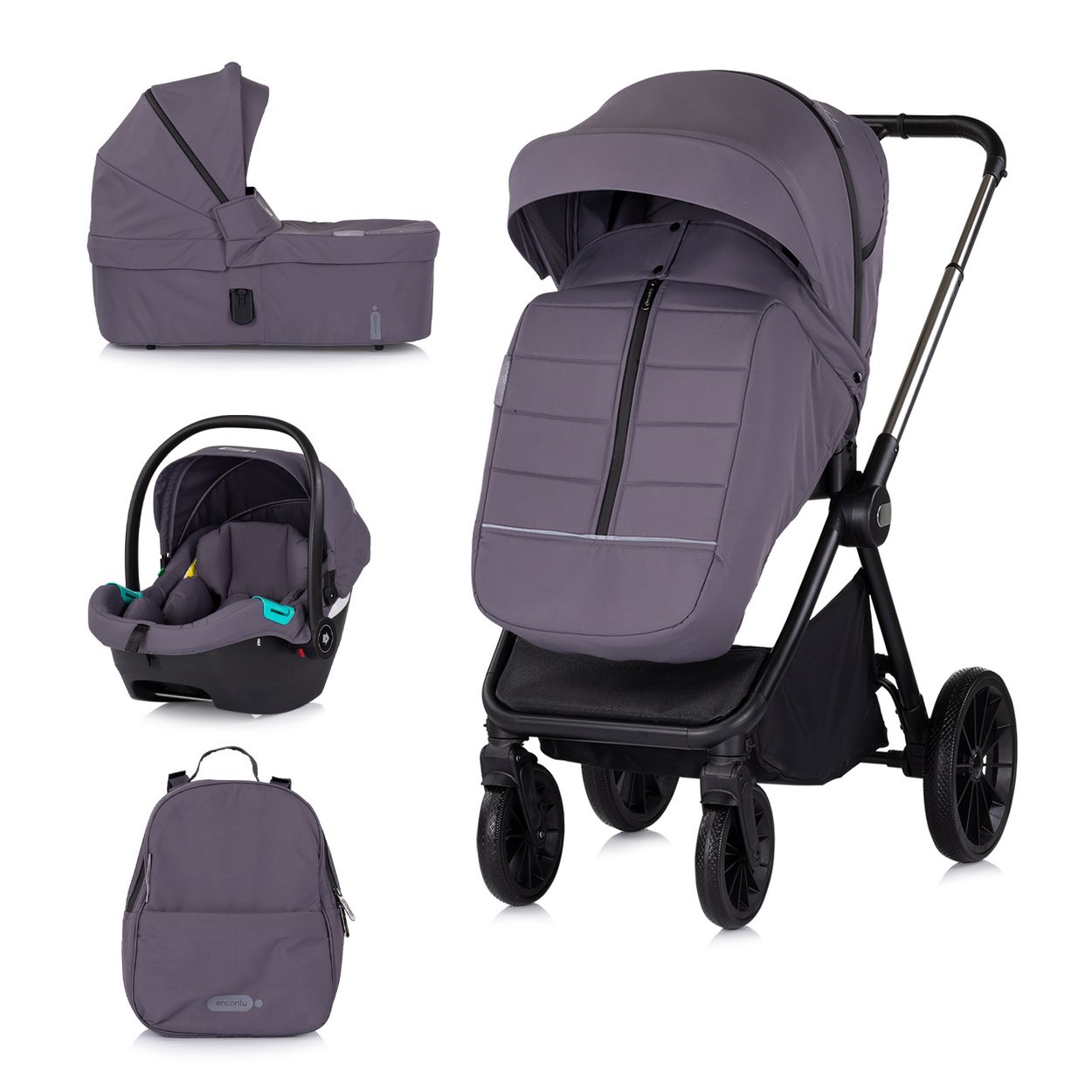 Chipolino Kombikinderwagen Encanto 3 in 1 Babyschale i-Size Babywanne Sportsitz grau - Bild 1