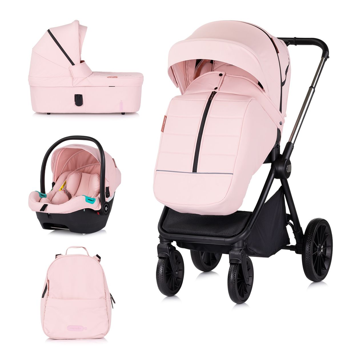 Chipolino Kombikinderwagen Encanto 3 in 1 Babyschale i-Size Babywanne Sportsitz rosa - Bild 1