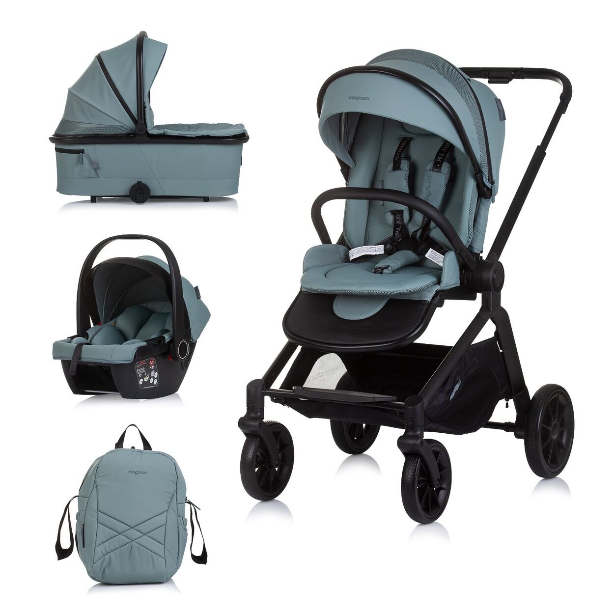 Chipolino Kombikinderwagen Magnum 3 in 1 Babywanne Sportsitz i-Size Babyschale grün