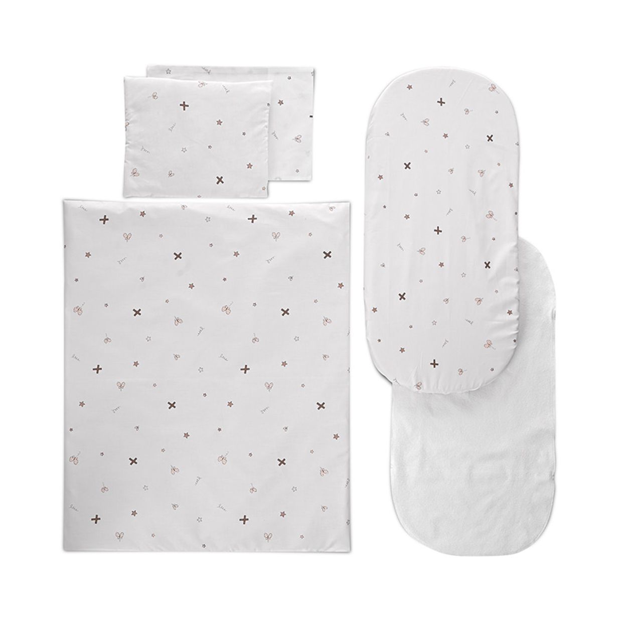 Lorelli Kinderwagen-Bettw&auml;scheset 5-tlg. Decke 78 x 62, Kissen 35 x 25, Laken beige wei&szlig; - Bild 1