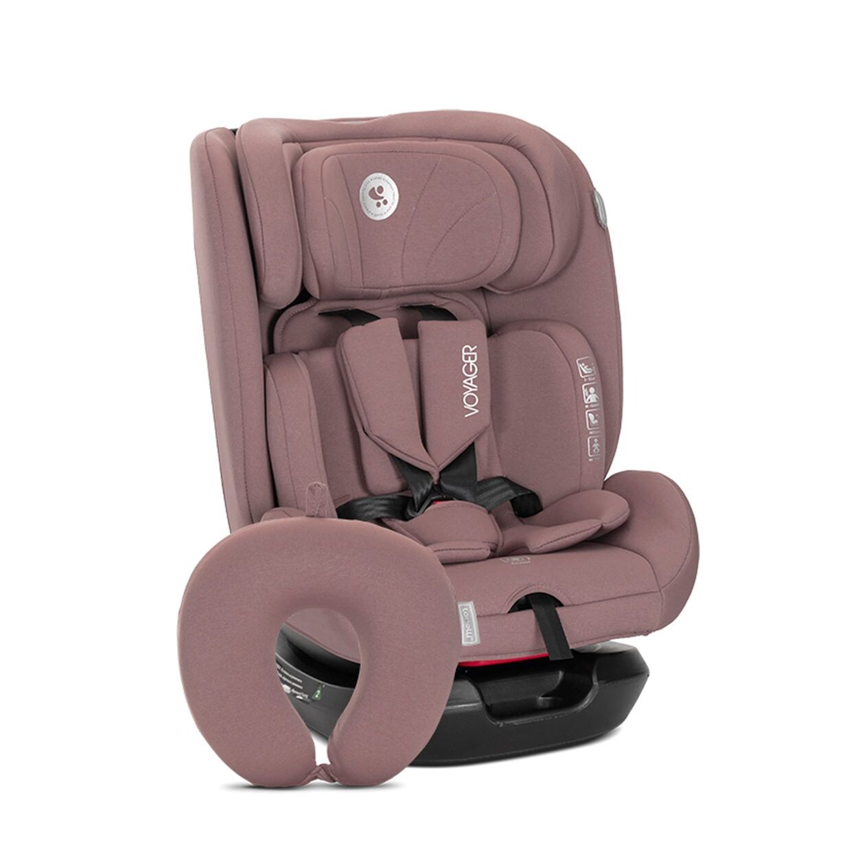 Lorelli Kindersitz Voyager i-Size (40-150 cm) Nackenkissen, Kopfstütze, Gurt rosa