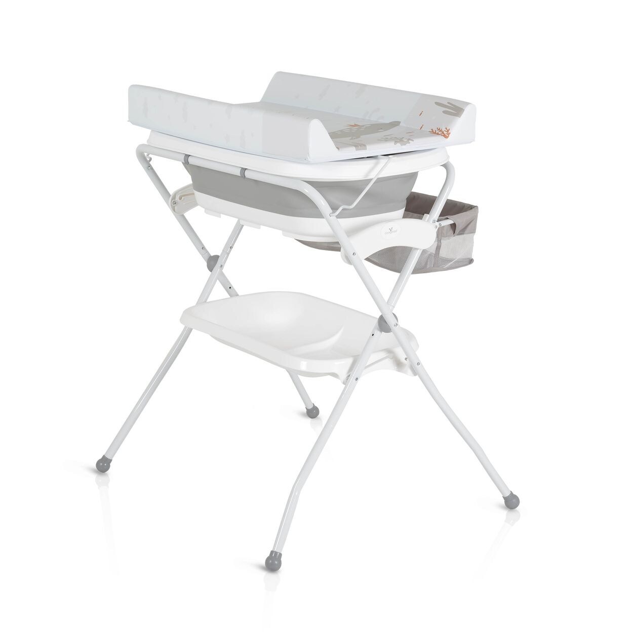 Cangaroo Babywanne Wickeltisch Como 2 in 1 faltbar, Wickelauflage, Zubehörfach grau